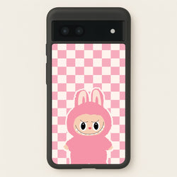 Checkered Cute Pink Monster   - Plushy Phone Case for Google Pixel 7a