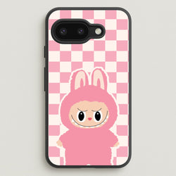 Checkered Cute Pink Monster   - Plushy Phone Case for Google Pixel 9a