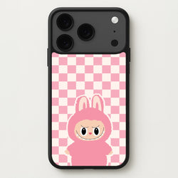 Checkered Cute Pink Monster Phone Case for iPhone 17 Pro Max