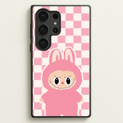 Checkered Cute Pink Monster   - Plushy Phone Case for Galaxy S25 Ultra