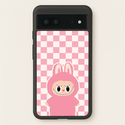 Checkered Cute Pink Monster   - Plushy Phone Case for Google Pixel 7