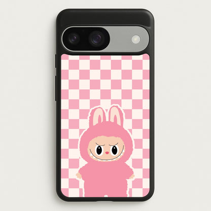 Checkered Cute Pink Monster   - Plushy Phone Case for Google Pixel 9 / 9 Pro