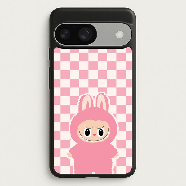 Checkered Cute Pink Monster   - Plushy Phone Case for Google Pixel 9 / 9 Pro