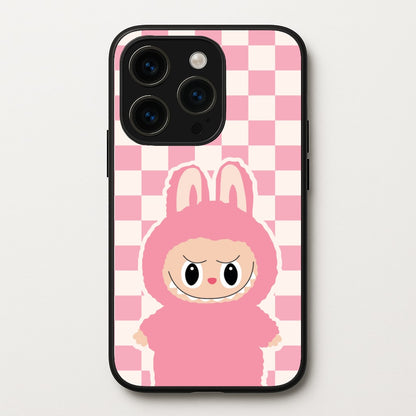 Checkered Cute Pink Monster   - Plushy Phone Case for iPhone 14 Pro