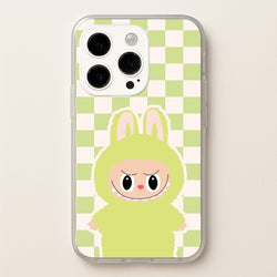 Checkered Cute Green Monster   - Plushy Phone Case for iPhone 15 Pro Max