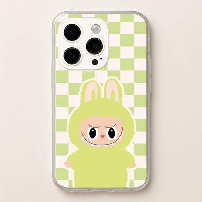 Checkered Cute Green Monster   - Plushy Phone Case for iPhone 14 Pro Max