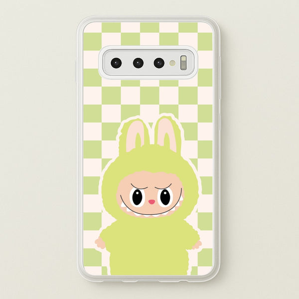 Checkered Cute Green Monster   - Plushy Phone Case for Galaxy S10