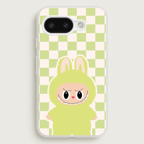 Checkered Cute Green Monster   - Plushy Phone Case for Google Pixel 9a