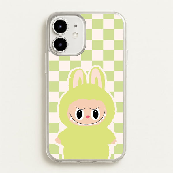 Checkered Cute Green Monster   - Plushy Phone Case for iPhone 12 / 12 Pro