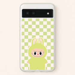 Checkered Cute Green Monster   - Plushy Phone Case for Google Pixel 6a