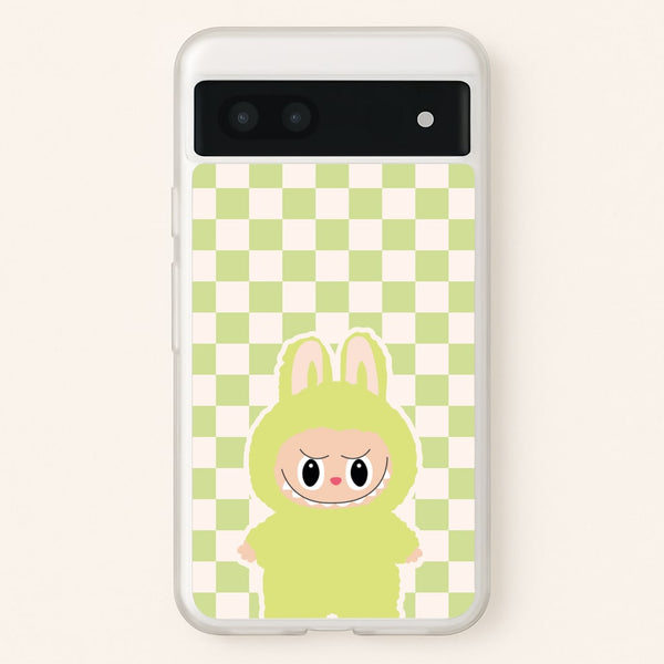 Checkered Cute Green Monster   - Plushy Phone Case for Google Pixel 6a