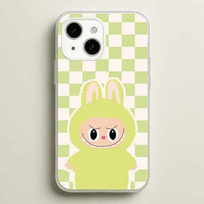 Checkered Cute Green Monster   - Plushy Phone Case for iPhone 14 Plus