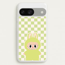 Checkered Cute Green Monster   - Plushy Phone Case for Google Pixel 9 / 9 Pro
