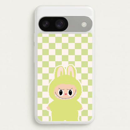 Checkered Cute Green Monster   - Plushy Phone Case for Google Pixel 9 / 9 Pro