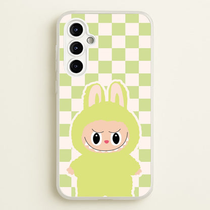 Checkered Cute Green Monster   - Plushy Phone Case for Galaxy A54