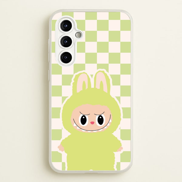 Checkered Cute Green Monster   - Plushy Phone Case for Galaxy A54
