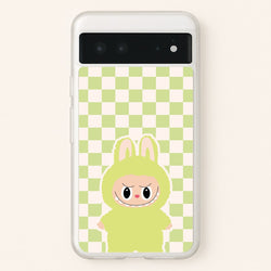 Checkered Cute Green Monster   - Plushy Phone Case for Google Pixel 6