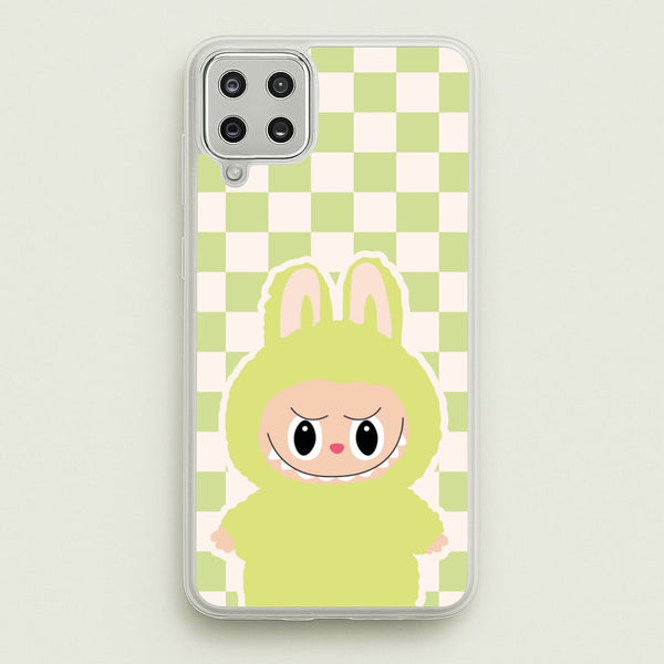 Checkered Cute Green Monster   - Plushy Phone Case for Galaxy A12