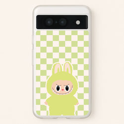Checkered Cute Green Monster   - Plushy Phone Case for Google Pixel 8