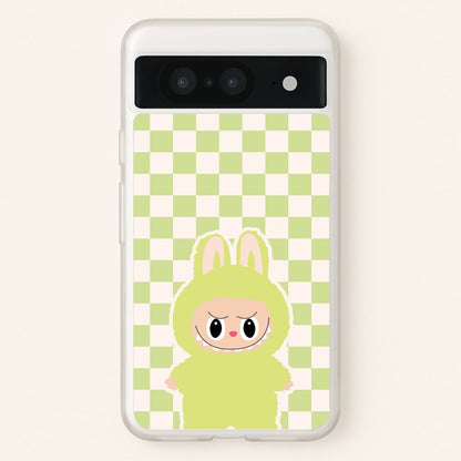 Checkered Cute Green Monster   - Plushy Phone Case for Google Pixel 8