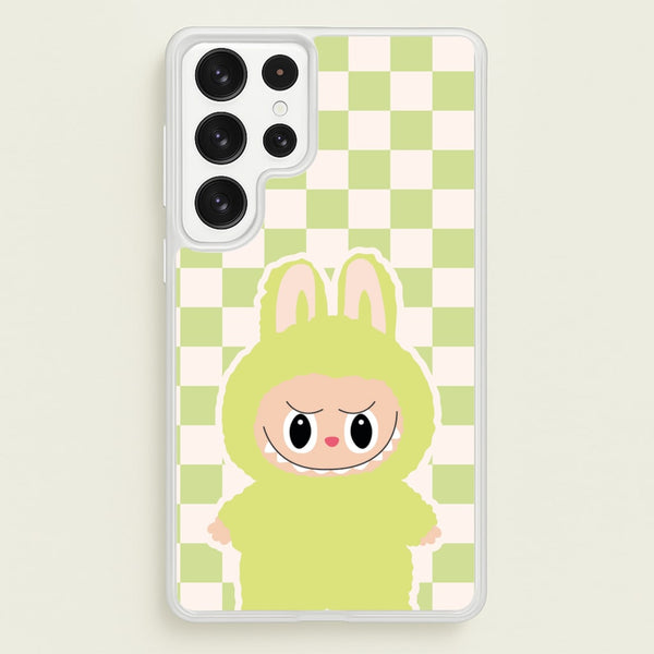 Checkered Cute Green Monster   - Plushy Phone Case for Galaxy S22 Ultra