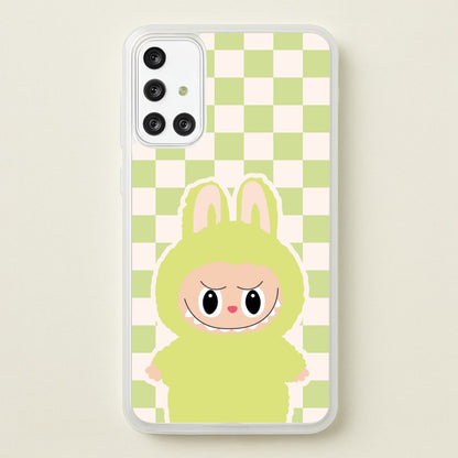 Checkered Cute Green Monster   - Plushy Phone Case for Galaxy A71
