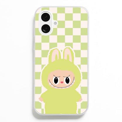 Checkered Cute Green Monster   - Plushy Phone Case for iPhone 16 Plus