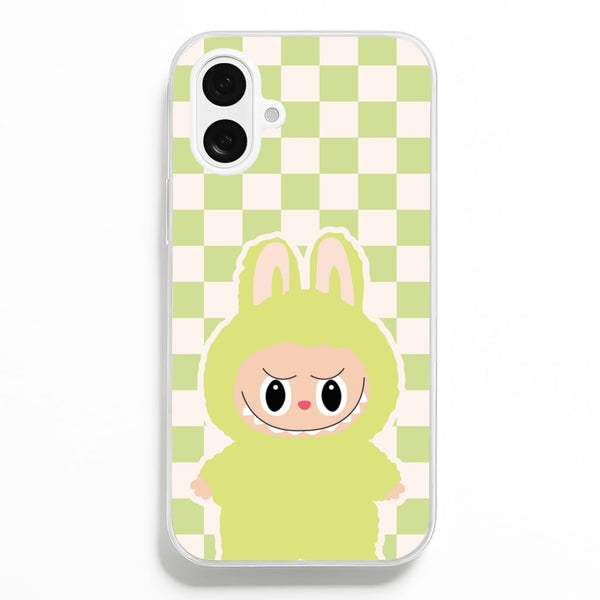 Checkered Cute Green Monster   - Plushy Phone Case for iPhone 16 Plus