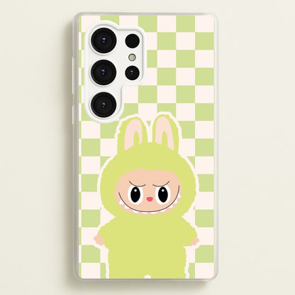 Checkered Cute Green Monster   - Plushy Phone Case for Galaxy S25 Ultra