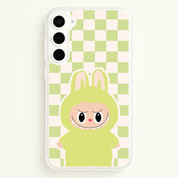 Checkered Cute Green Monster   - Plushy Phone Case for Galaxy S23 Plus