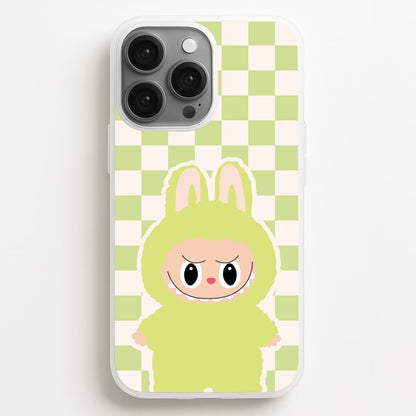 Checkered Cute Green Monster   - Plushy Phone Case for iPhone 13 Pro Max