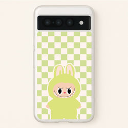 Checkered Cute Green Monster   - Plushy Phone Case for Google Pixel 7 Pro