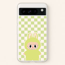Checkered Cute Green Monster   - Plushy Phone Case for Google Pixel 8 Pro