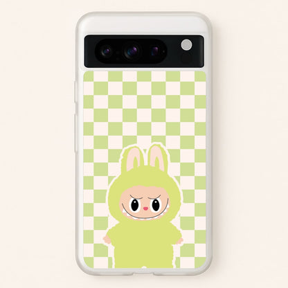 Checkered Cute Green Monster   - Plushy Phone Case for Google Pixel 8 Pro