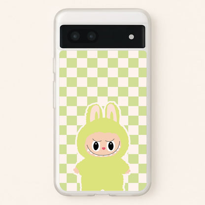 Checkered Cute Green Monster   - Plushy Phone Case for Google Pixel 7a