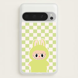 Checkered Cute Green Monster   - Plushy Phone Case for Google Pixel 9 Pro XL