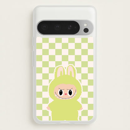Checkered Cute Green Monster   - Plushy Phone Case for Google Pixel 9 Pro XL
