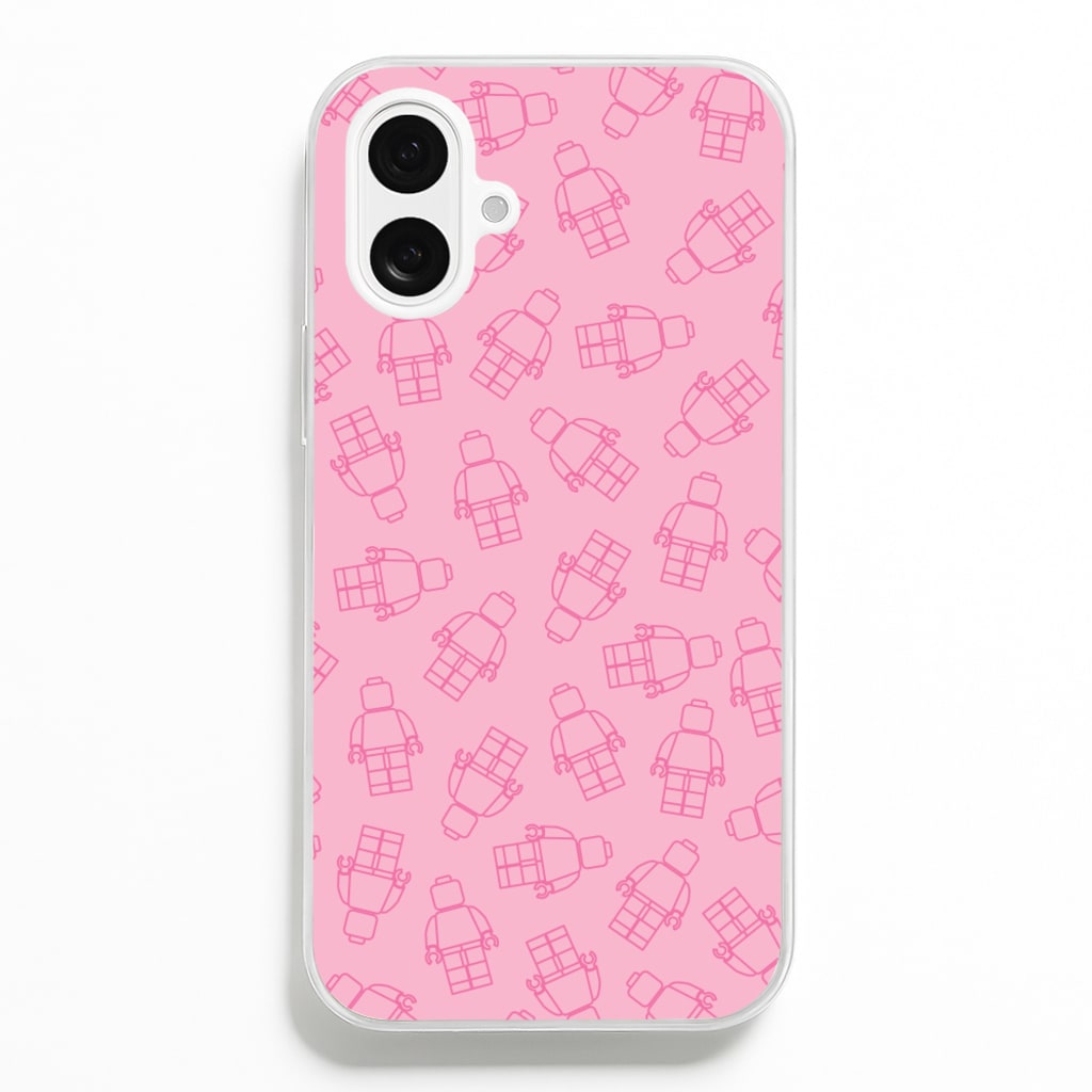 Bricks Figures Pattern Pink  - Bricks Phone Case for iPhone 16 Plus