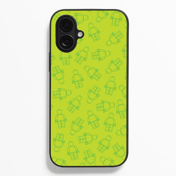 Bricks Figures Pattern Green  - Bricks Phone Case for iPhone 16 Plus