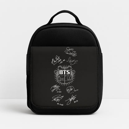 Black K-Pop Band Army Logo and Signatures Lunchbox