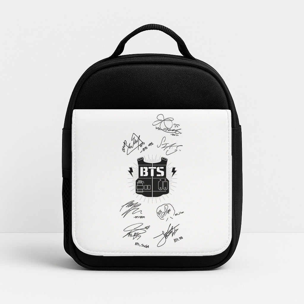 White K-Pop Band Army Logo and Signatures Lunchbox
