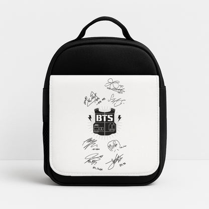 White K-Pop Band Army Logo and Signatures Lunchbox
