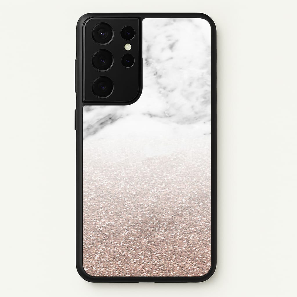 Rose Gold Glitter & Marble  - marble Phone Case for Galaxy S21 Ultra
