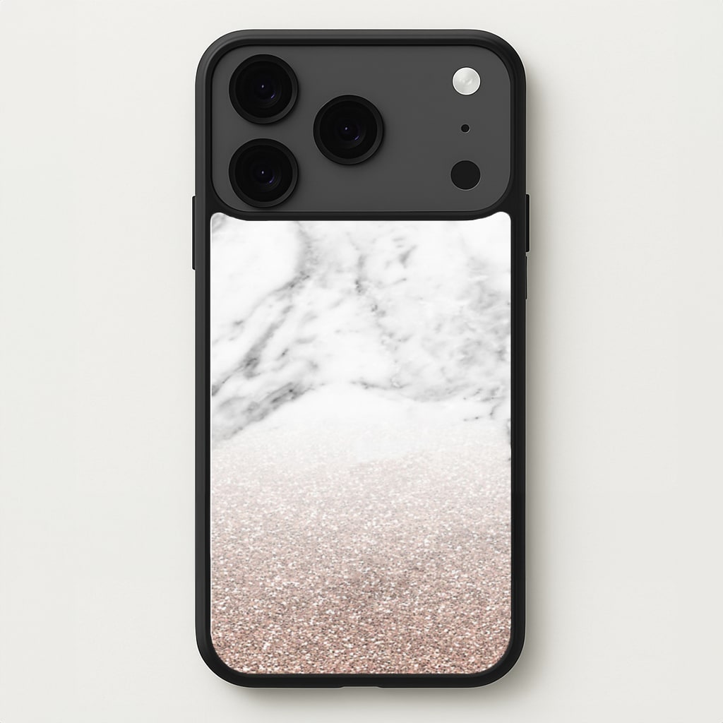 Rose Gold Glitter & Marble Phone Case for iPhone 17 Pro Max