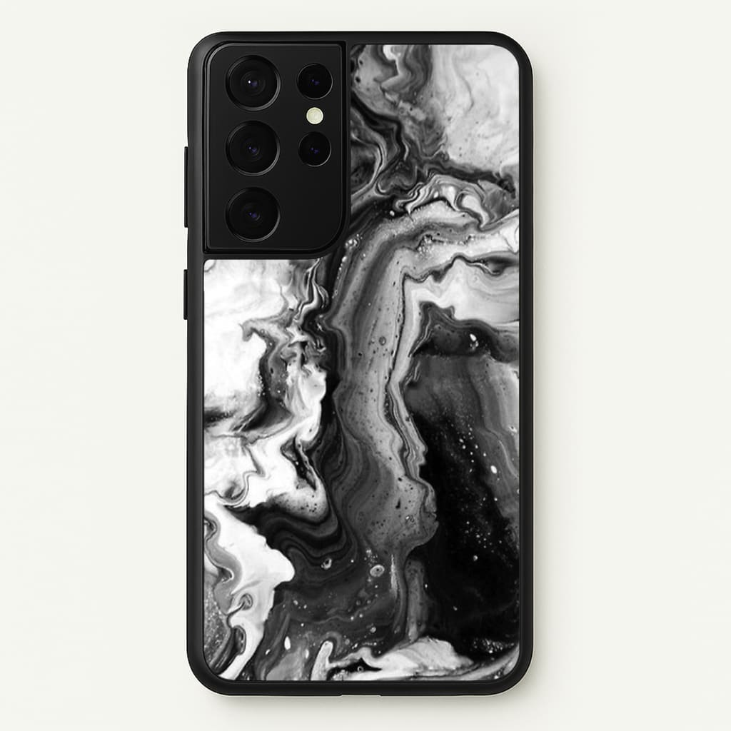 Black and White Leaking Marble  - marble Phone Case for Galaxy S21 Ultra