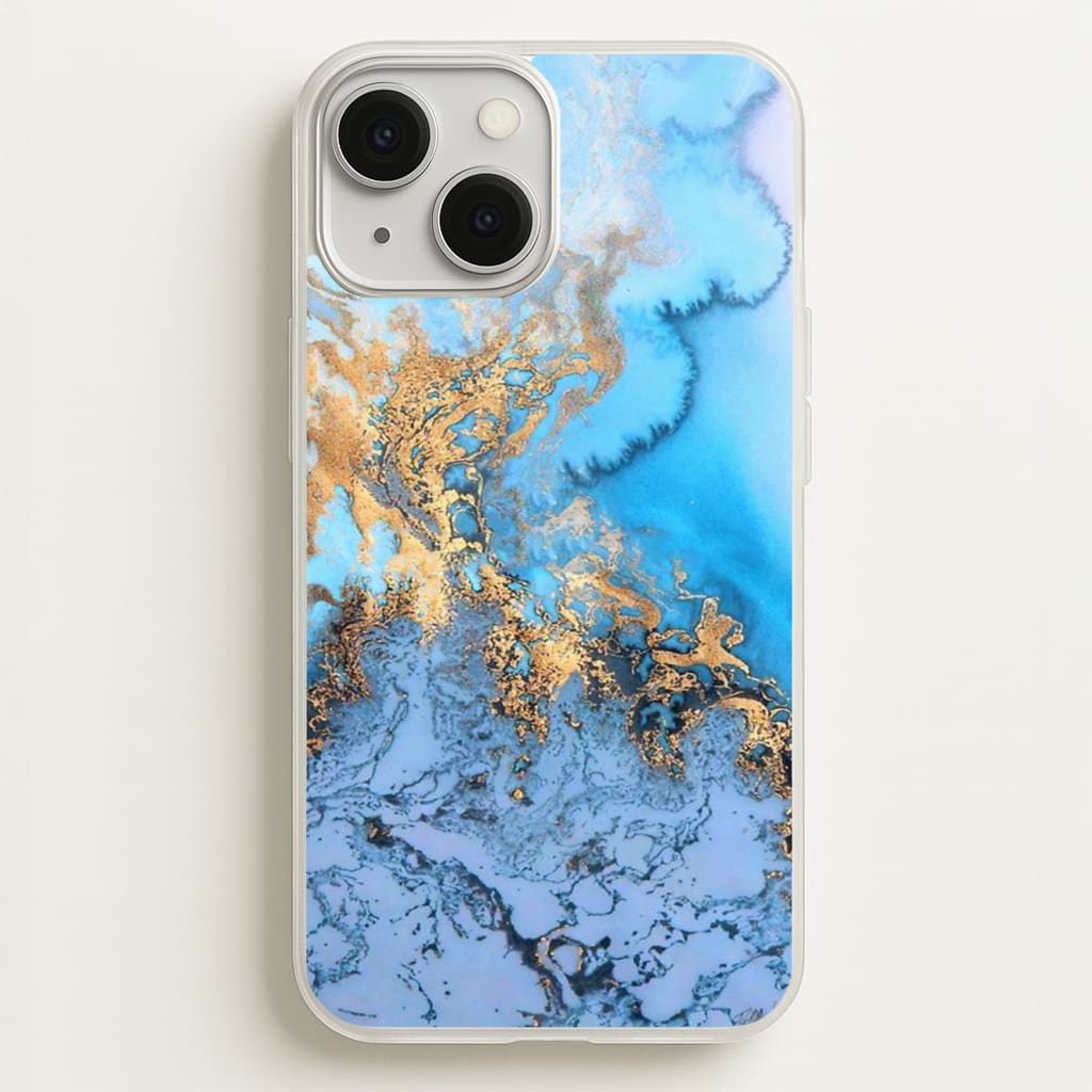 Sea Blue and Gold Marble  -  Phone Case for iPhone 13 Mini