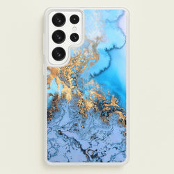 Sea Blue and Gold Marble  -  Phone Case for Galaxy S23 Ultra