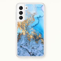 Sea Blue and Gold Marble  -  Phone Case for Galaxy S21FE