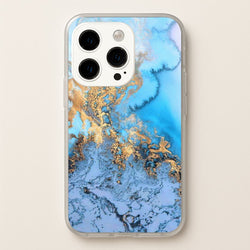 Sea Blue and Gold Marble  -  Phone Case for iPhone 15 Pro
