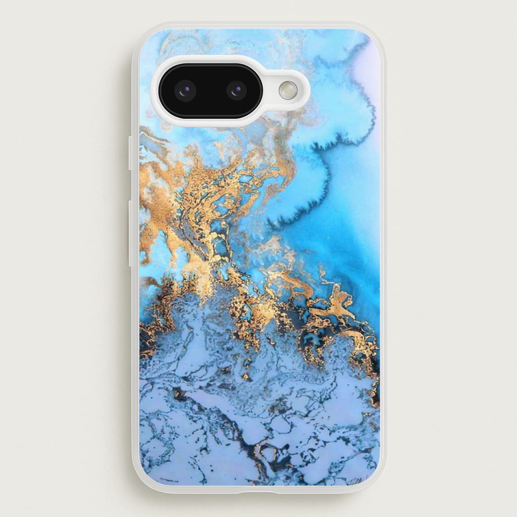 Sea Blue and Gold Marble  -  Phone Case for Google Pixel 9a
